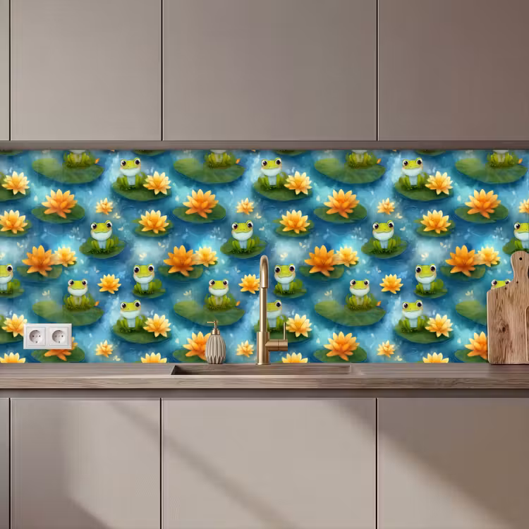 Keuken achterwand - Kikker - Lelies - Groen — 1