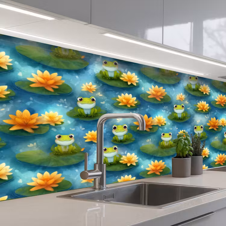 Keuken achterwand - Kikker - Lelies - Groen — 2