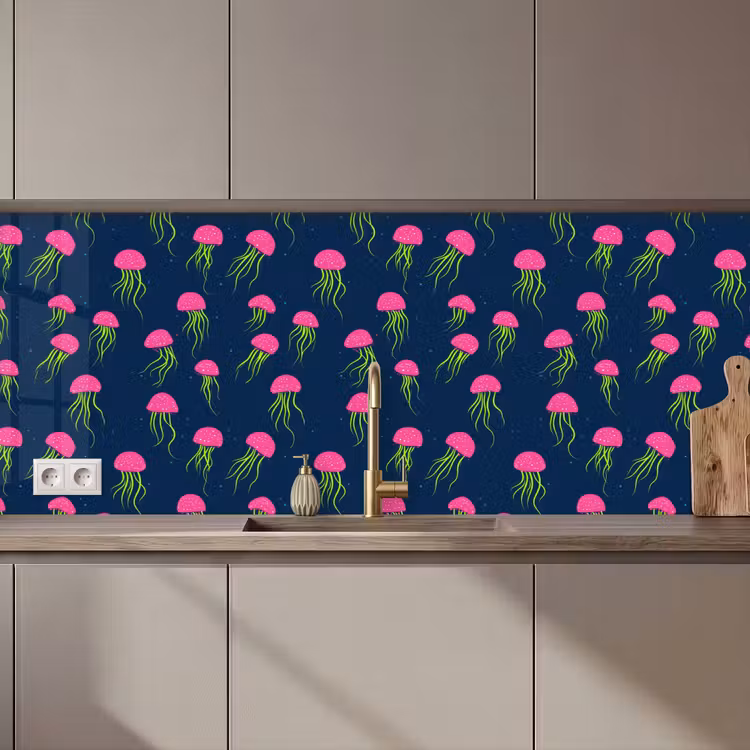 Keuken achterwand - Kwallen - Diepzee - Neon — 1
