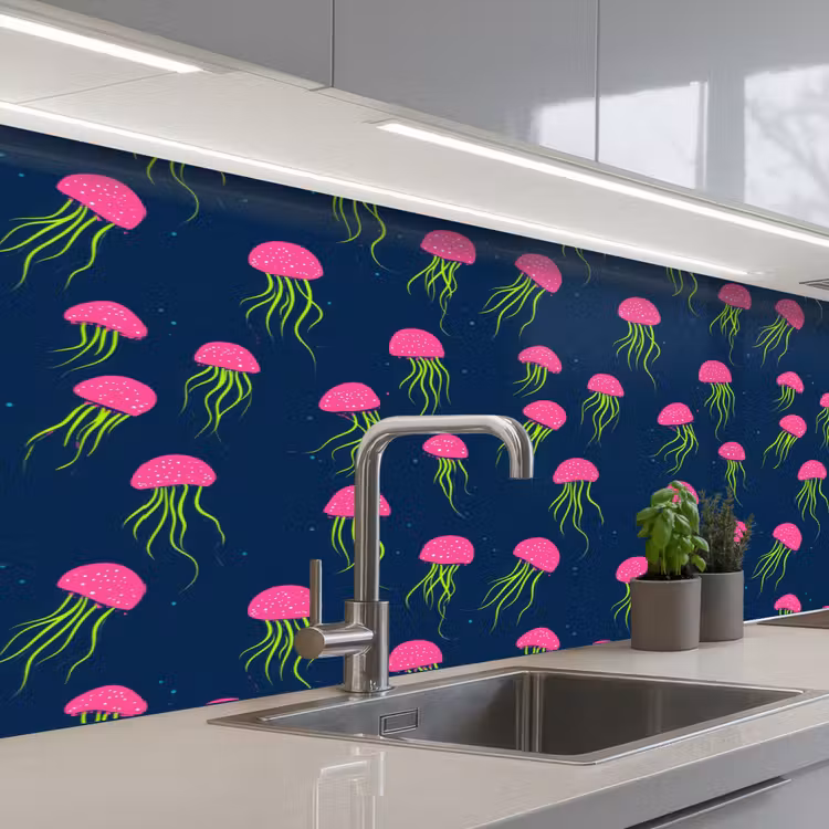 Keuken achterwand - Kwallen - Diepzee - Neon — 2