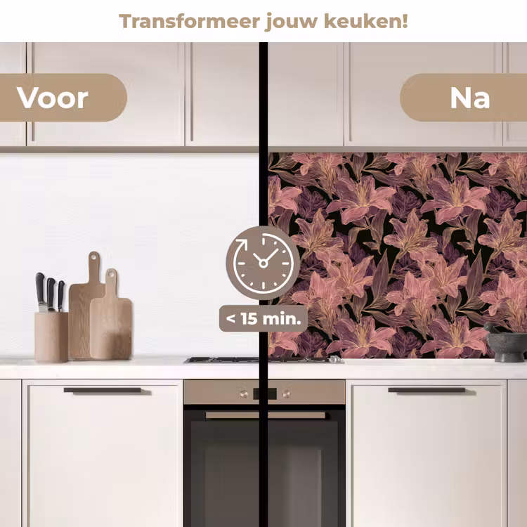 Keuken achterwand - Lelies - Patroon - Paars - Goud — 3