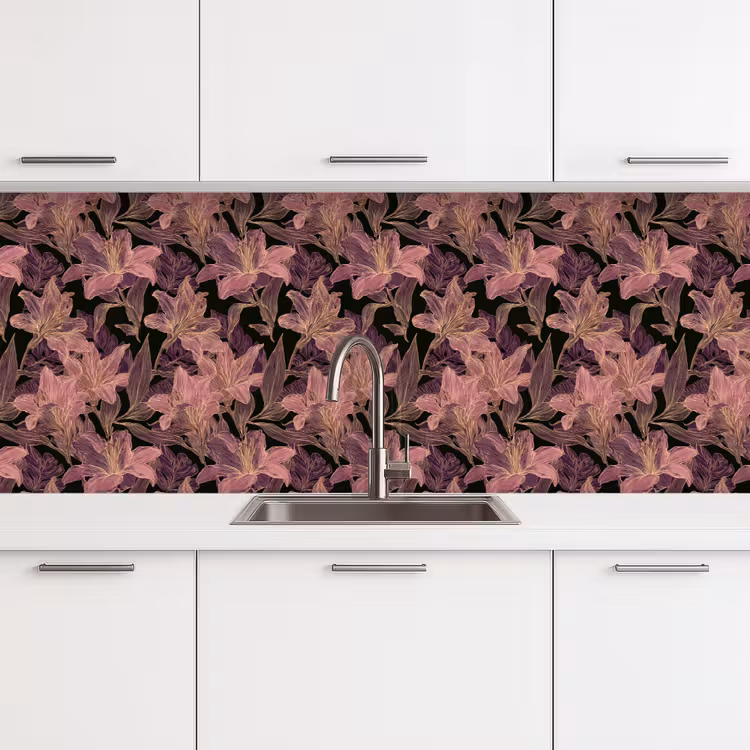 Keuken achterwand - Lelies - Patroon - Paars - Goud — 4
