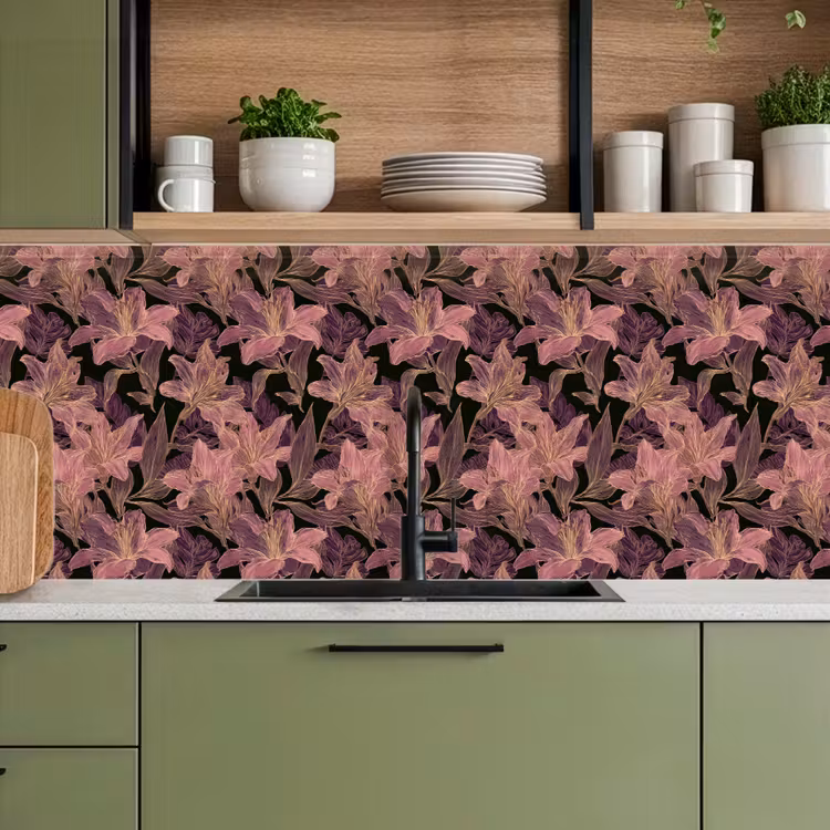 Keuken achterwand - Lelies - Patroon - Paars - Goud — 8