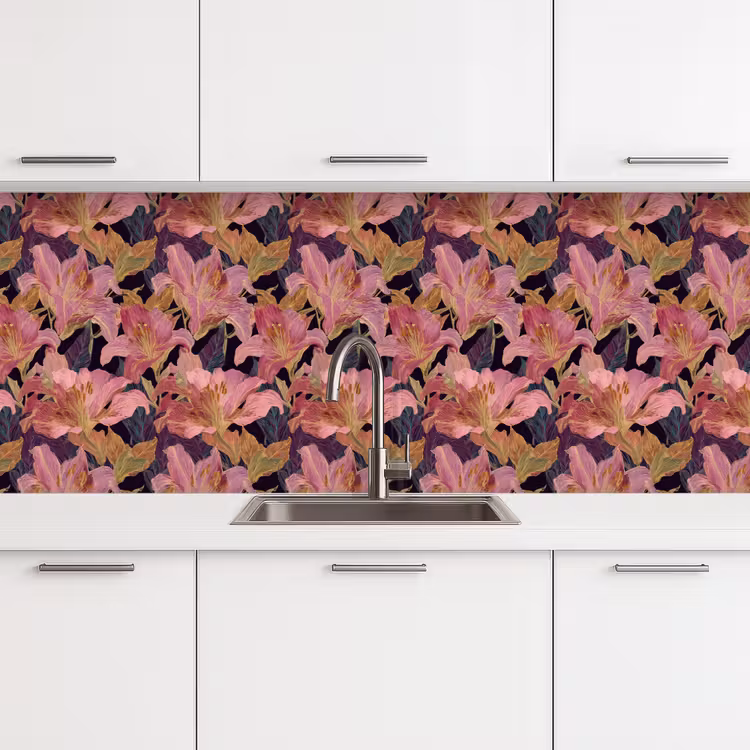 Keuken achterwand - Lelies - Patroon - Roze - Goud — 4