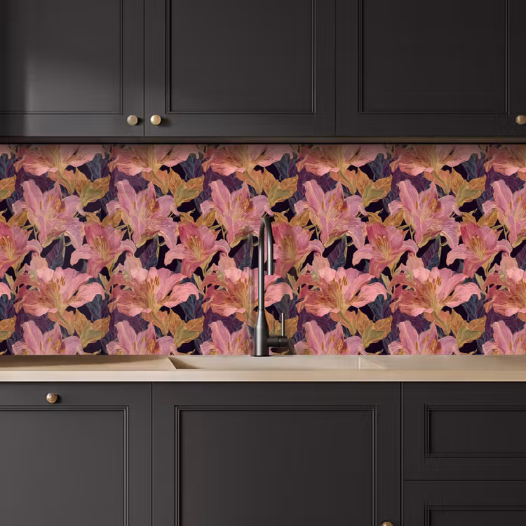 Keuken achterwand - Lelies - Patroon - Roze - Goud — 6