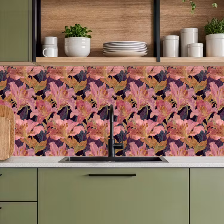 Keuken achterwand - Lelies - Patroon - Roze - Goud — 8