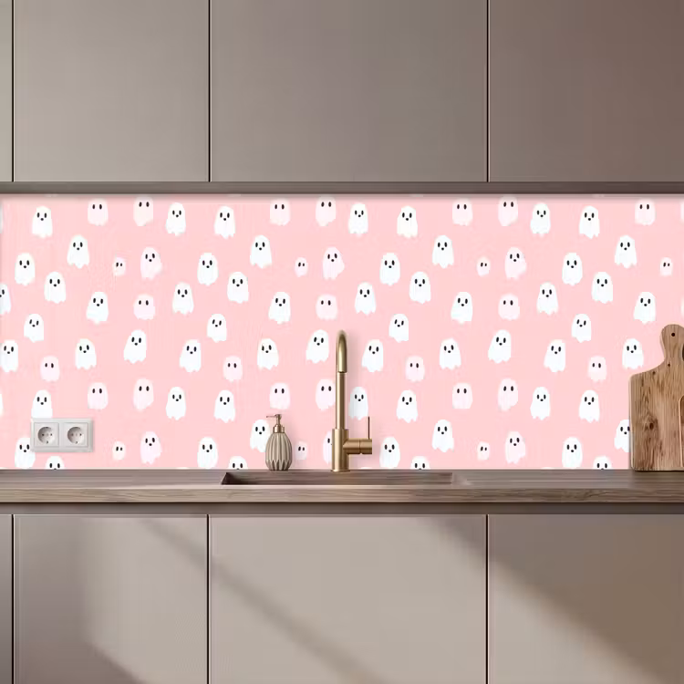 Keuken achterwand - Spookjes - Patroon - Roze — 1