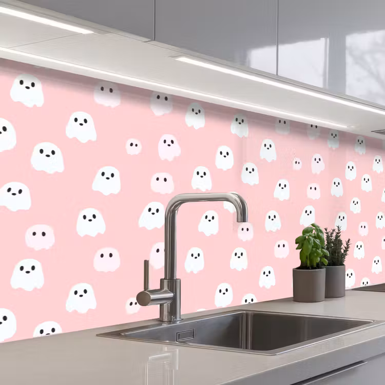 Keuken achterwand - Spookjes - Patroon - Roze — 2
