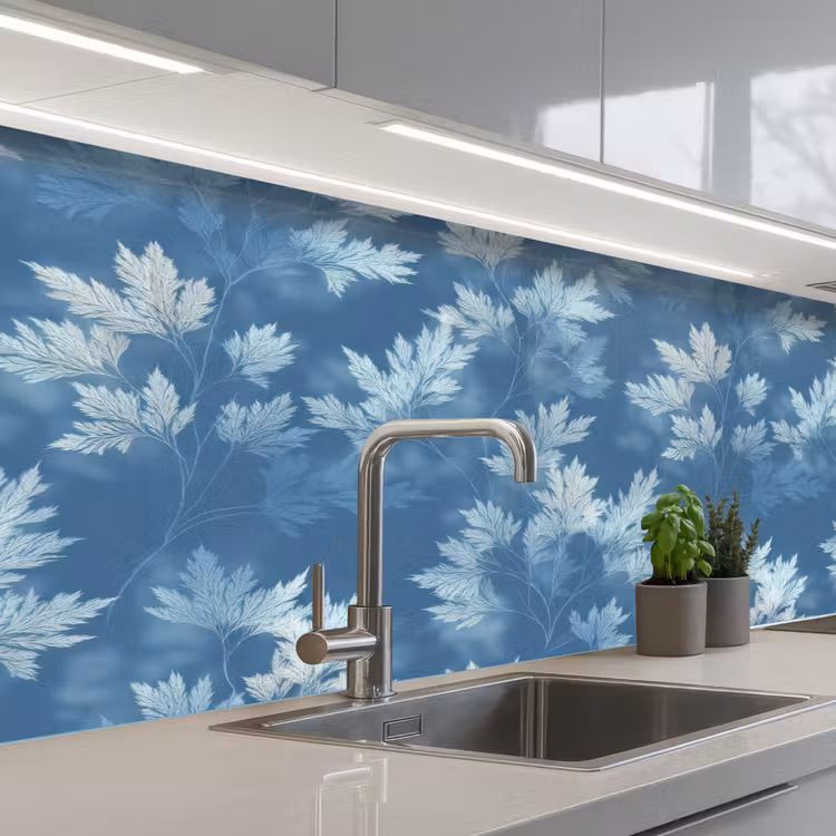 Keuken achterwand - Varen - Botanisch - Patroon - Grijsblauw — 2