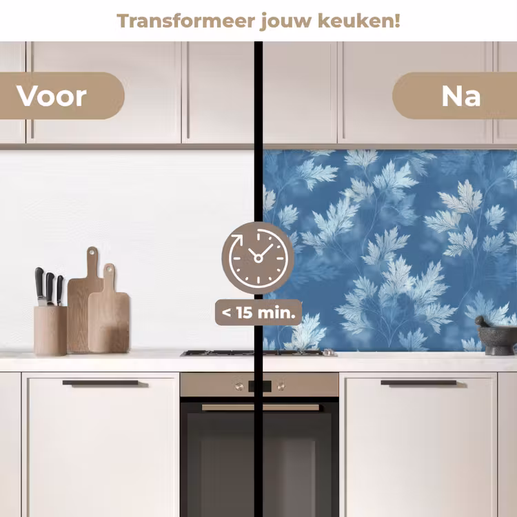 Keuken achterwand - Varen - Botanisch - Patroon - Grijsblauw — 3