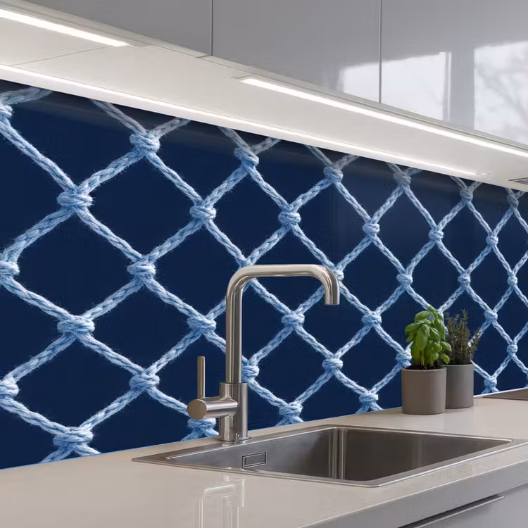 Keuken achterwand - Visnet - Touw - Patroon - Marineblauw — 2