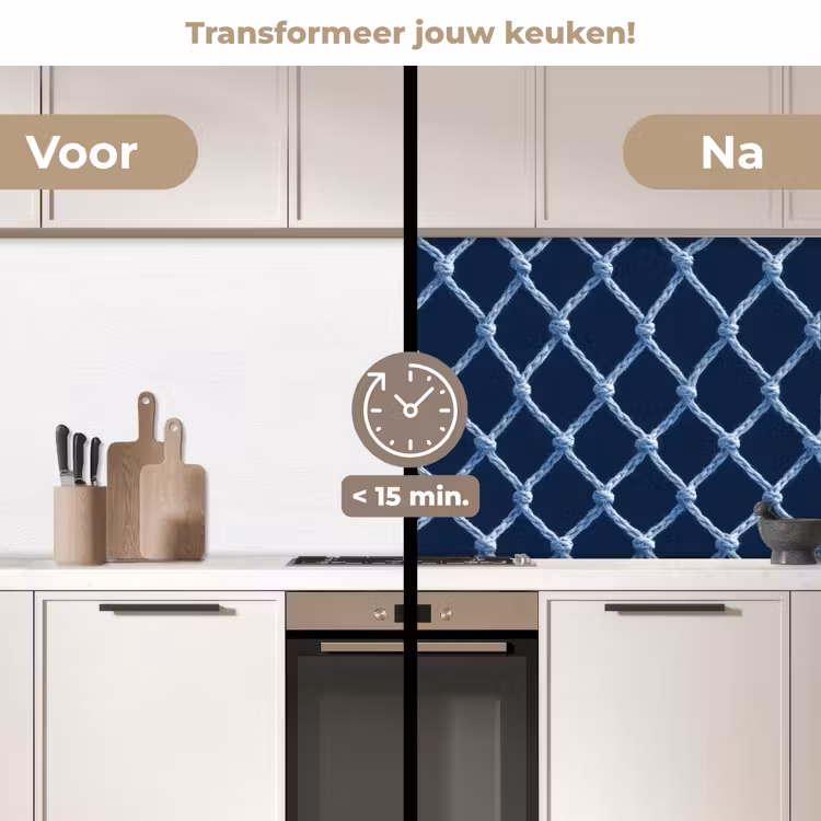 Keuken achterwand - Visnet - Touw - Patroon - Marineblauw — 3
