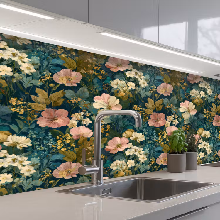 Keuken achterwand - Wilde bloemen - Botanisch - Patroon - Roze - Romantisch — 2