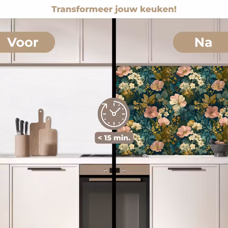 Keuken achterwand - Wilde bloemen - Botanisch - Patroon - Roze - Romantisch — 3