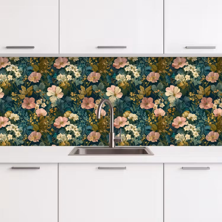 Keuken achterwand - Wilde bloemen - Botanisch - Patroon - Roze - Romantisch — 4