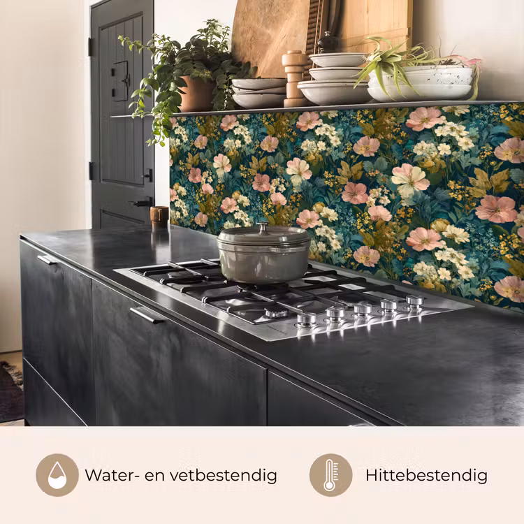 Keuken achterwand - Wilde bloemen - Botanisch - Patroon - Roze - Romantisch — 5