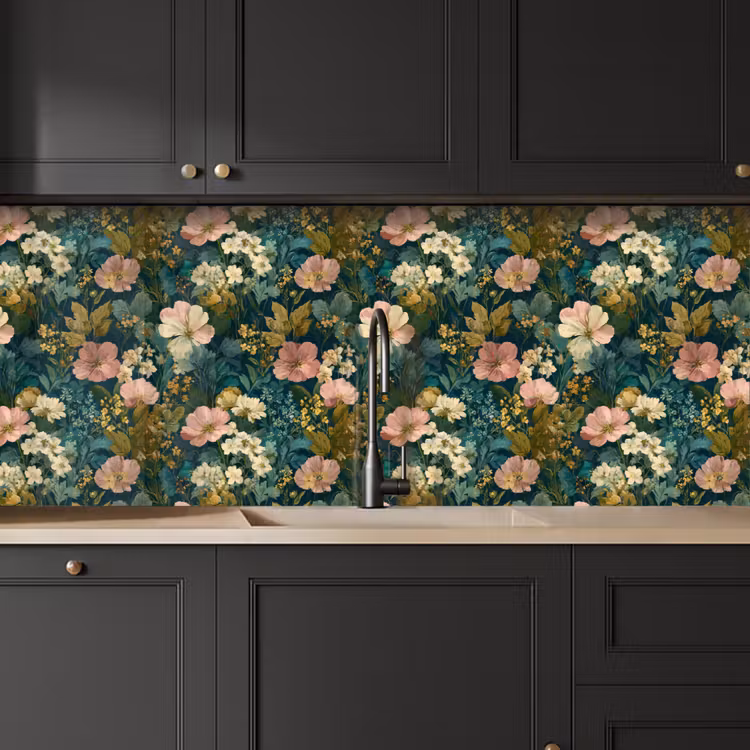 Keuken achterwand - Wilde bloemen - Botanisch - Patroon - Roze - Romantisch — 6