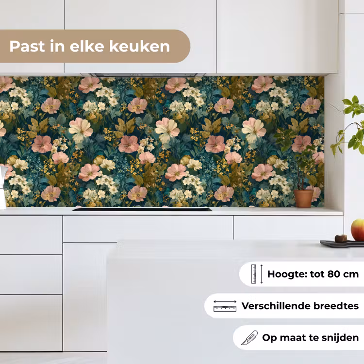 Keuken achterwand - Wilde bloemen - Botanisch - Patroon - Roze - Romantisch — 7