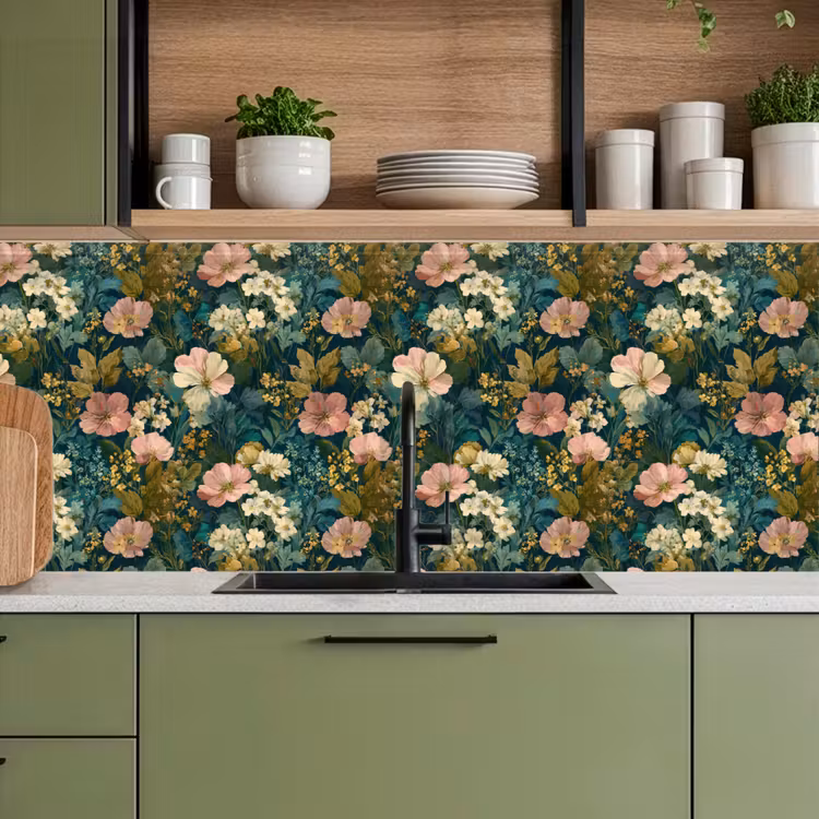 Keuken achterwand - Wilde bloemen - Botanisch - Patroon - Roze - Romantisch — 8