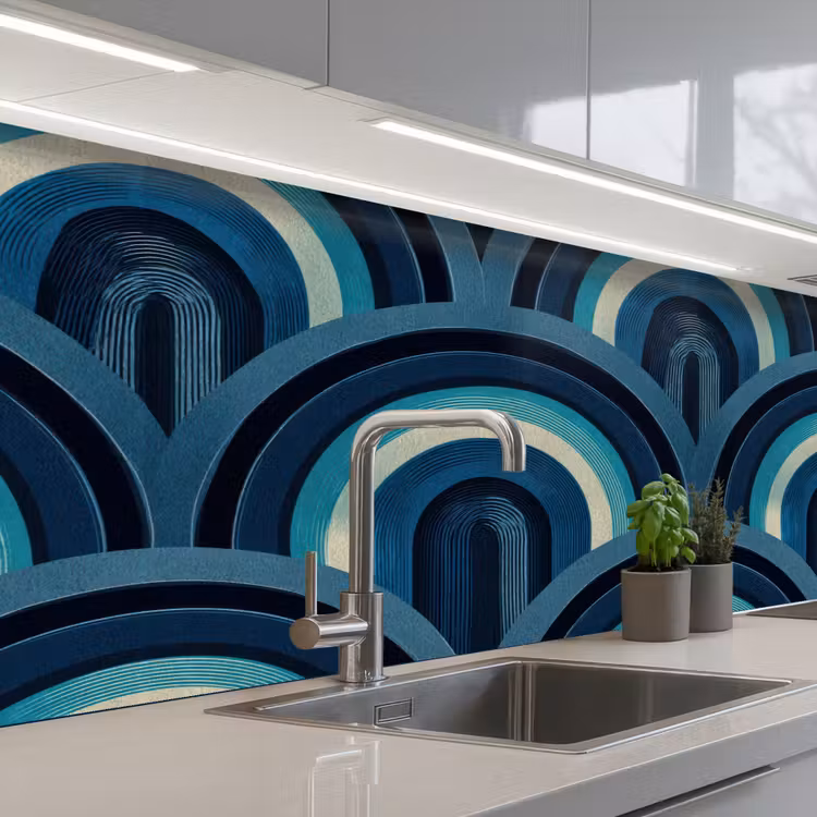 Keuken achterwand - Bogen - Geometrisch - Patroon - Blauw - Retro — 2