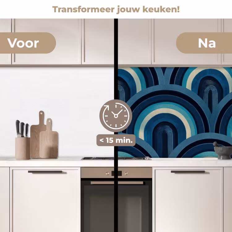 Keuken achterwand - Bogen - Geometrisch - Patroon - Blauw - Retro — 3