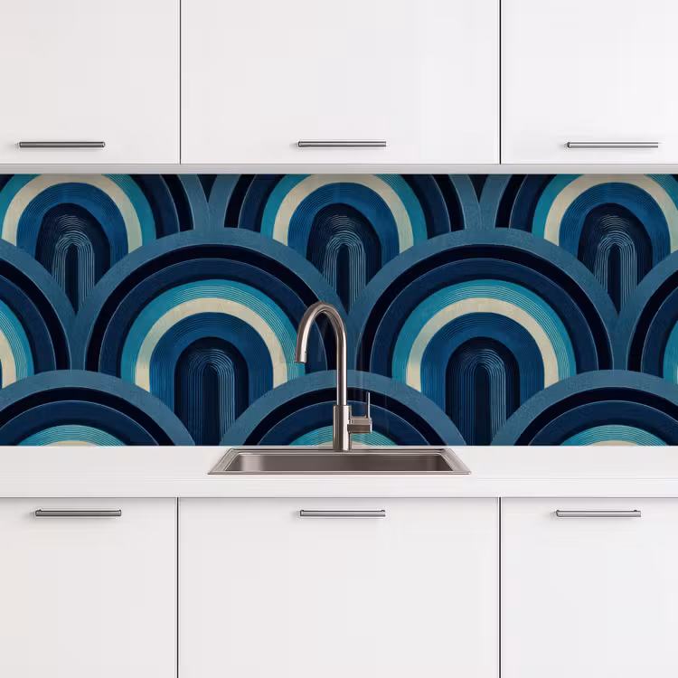 Keuken achterwand - Bogen - Geometrisch - Patroon - Blauw - Retro — 4