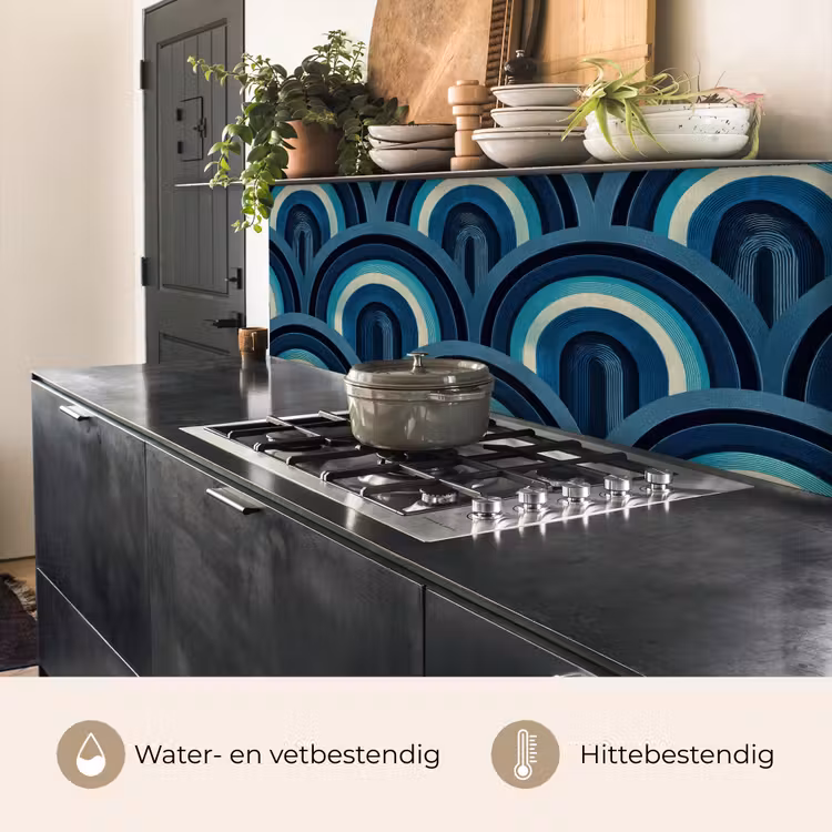 Keuken achterwand - Bogen - Geometrisch - Patroon - Blauw - Retro — 5