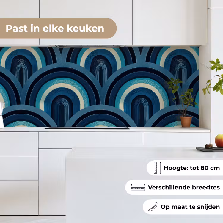 Keuken achterwand - Bogen - Geometrisch - Patroon - Blauw - Retro — 7