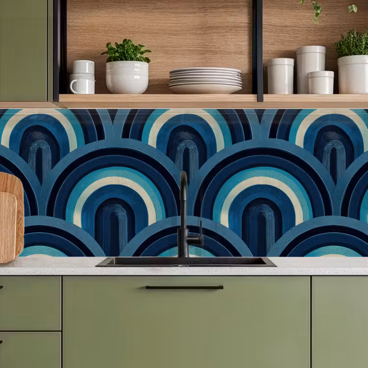 Keuken achterwand - Bogen - Geometrisch - Patroon - Blauw - Retro — 8