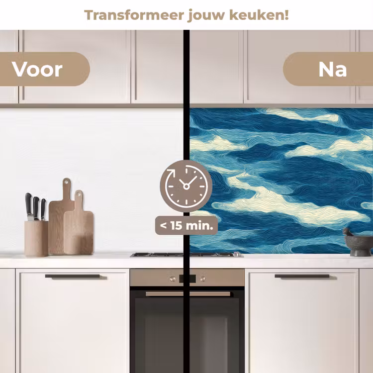Keuken achterwand - Golven - Abstract - Patroon - Blauw - Wit — 3