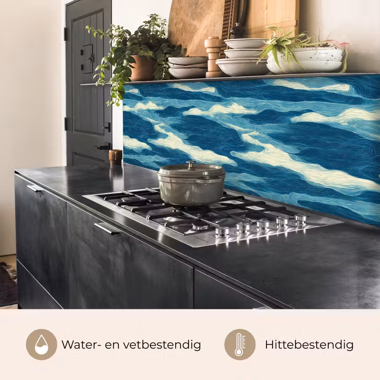 Keuken achterwand - Golven - Abstract - Patroon - Blauw - Wit — 5