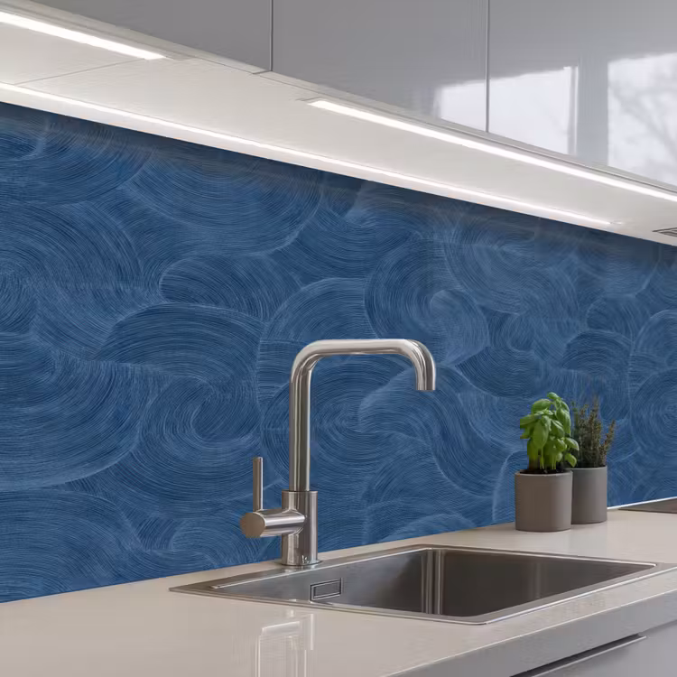 Keuken achterwand - Golven - Textuur - Patroon - Blauw — 2