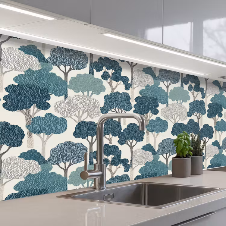 Keuken achterwand - Modern - Bomen - Bos - Patroon - Blauw — 2