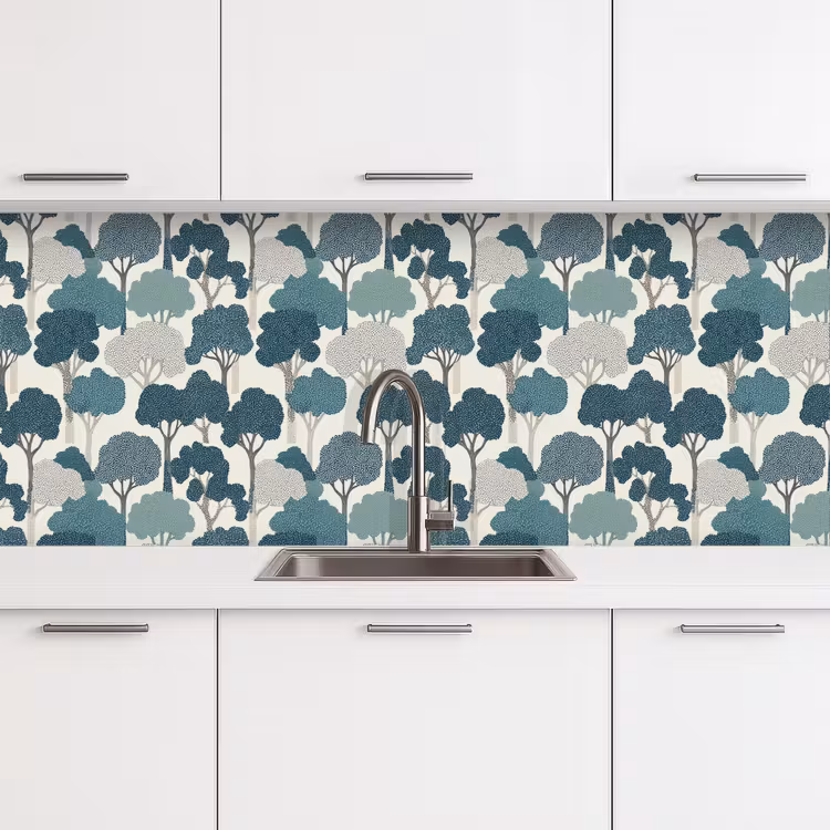 Keuken achterwand - Modern - Bomen - Bos - Patroon - Blauw — 4