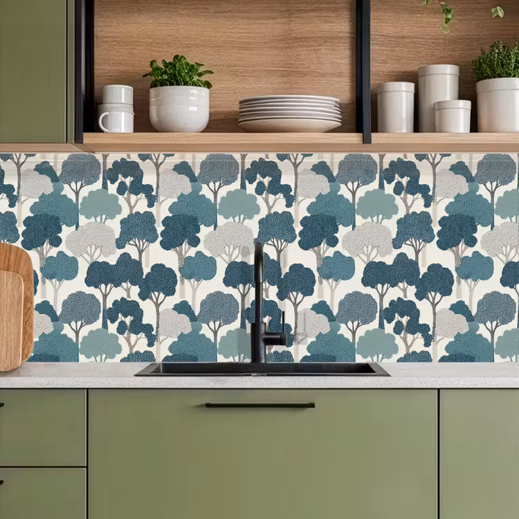 Keuken achterwand - Modern - Bomen - Bos - Patroon - Blauw — 8