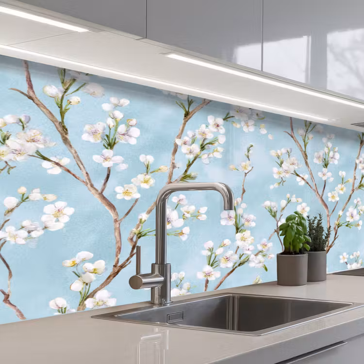 Keuken achterwand - Kersenbloesem - Textuur - Blauw — 2