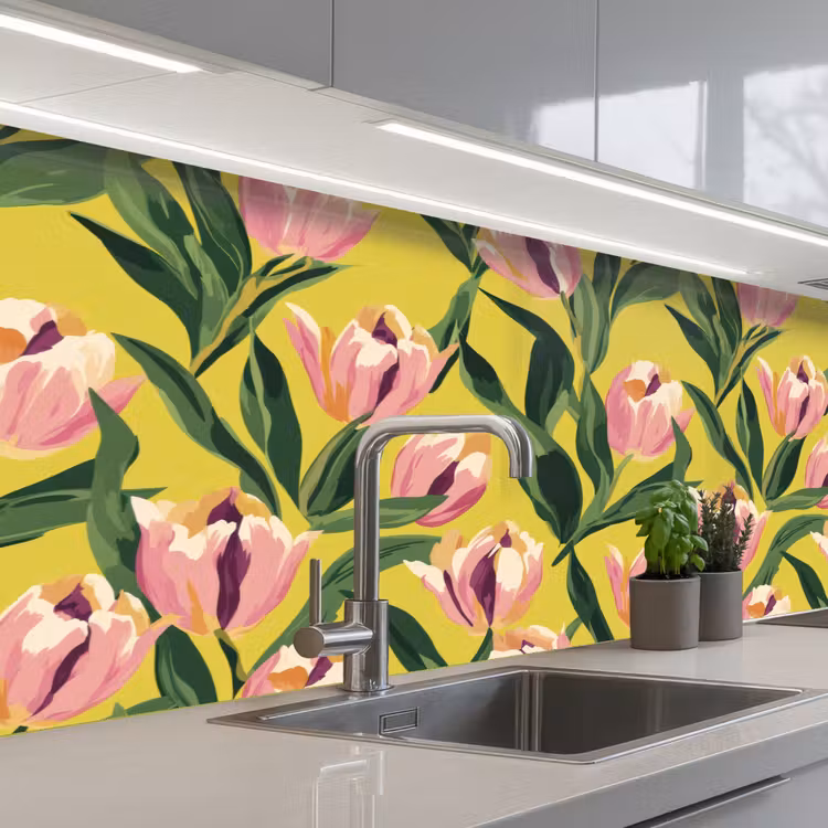Keuken achterwand - Tulpen - Botanisch - Geel — 2