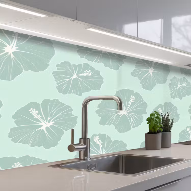 Keuken achterwand - Bloemen - Hibiscus - Mint — 2