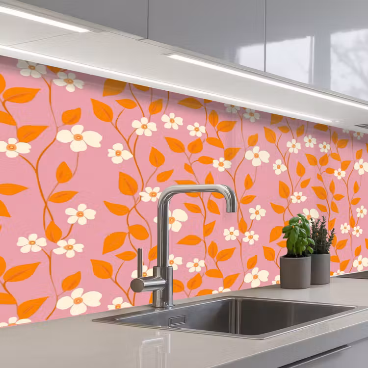 Keuken achterwand - Bloemen - Patroon - Oranje — 2