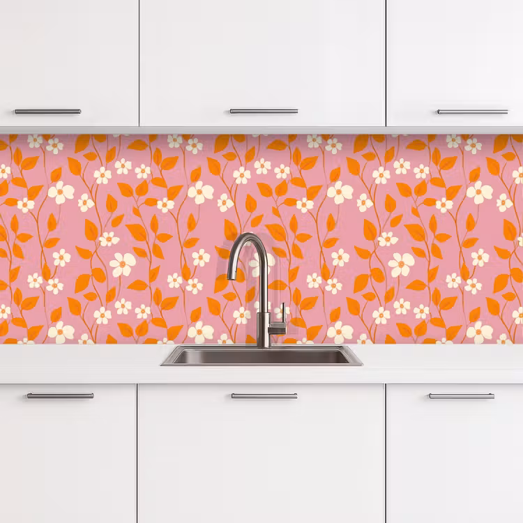 Keuken achterwand - Bloemen - Patroon - Oranje — 4