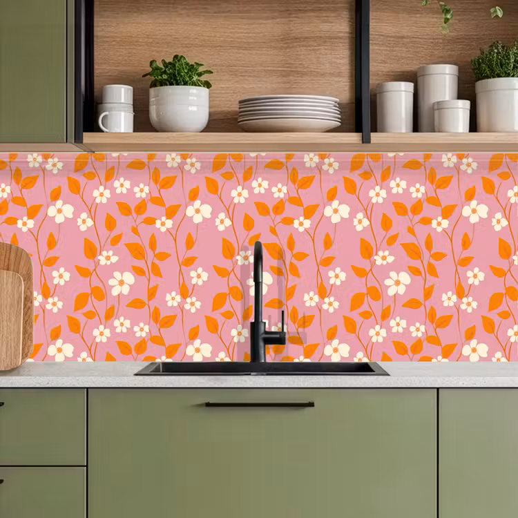 Keuken achterwand - Bloemen - Patroon - Oranje — 8