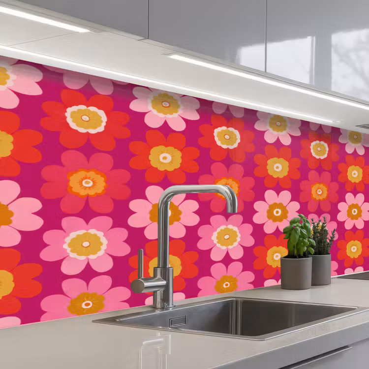 Keuken achterwand - Bloemen - Retro - Kleurrijk — 2