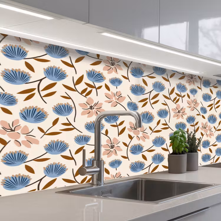 Keuken achterwand - Bloemen - Wild - Blauw — 2