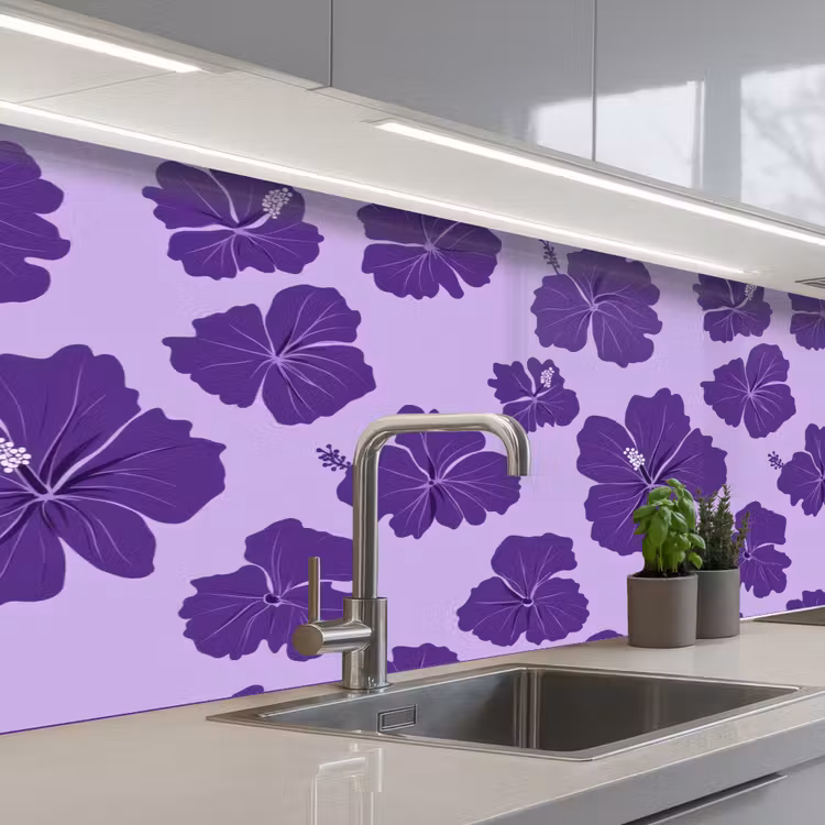 Keuken achterwand - Hibiscus - Bloemen - Paars — 2