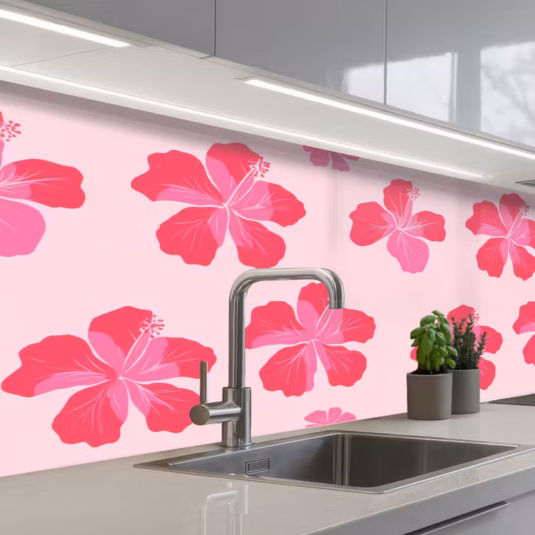 Keuken achterwand - Hibiscus - Bloemen - Roze — 2