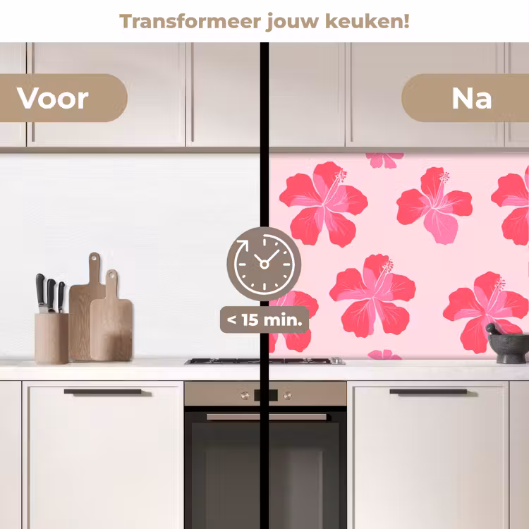 Keuken achterwand - Hibiscus - Bloemen - Roze — 3