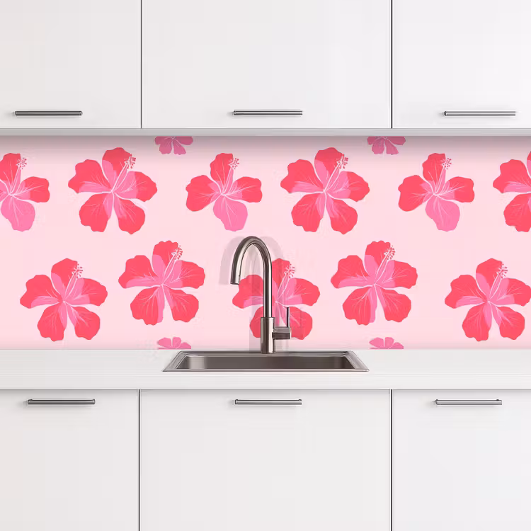 Keuken achterwand - Hibiscus - Bloemen - Roze — 4