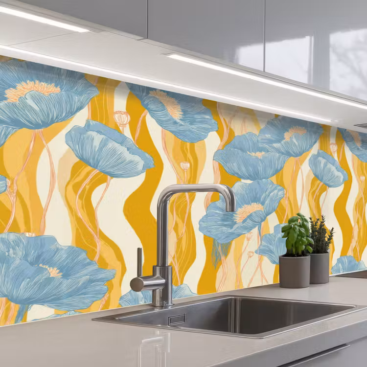 Keuken achterwand - Papavers - Botanisch - Blauw — 2