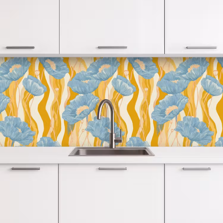 Keuken achterwand - Papavers - Botanisch - Blauw — 4