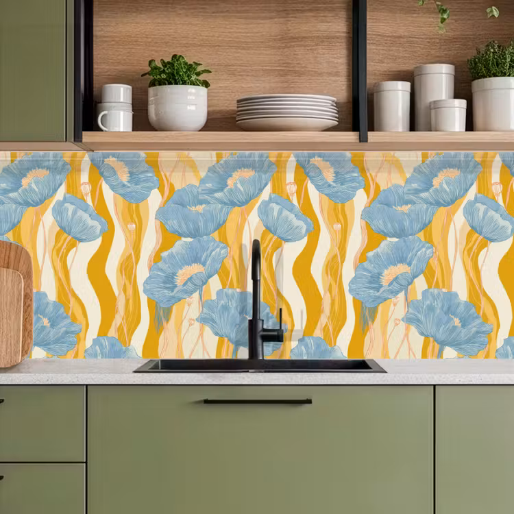 Keuken achterwand - Papavers - Botanisch - Blauw — 8